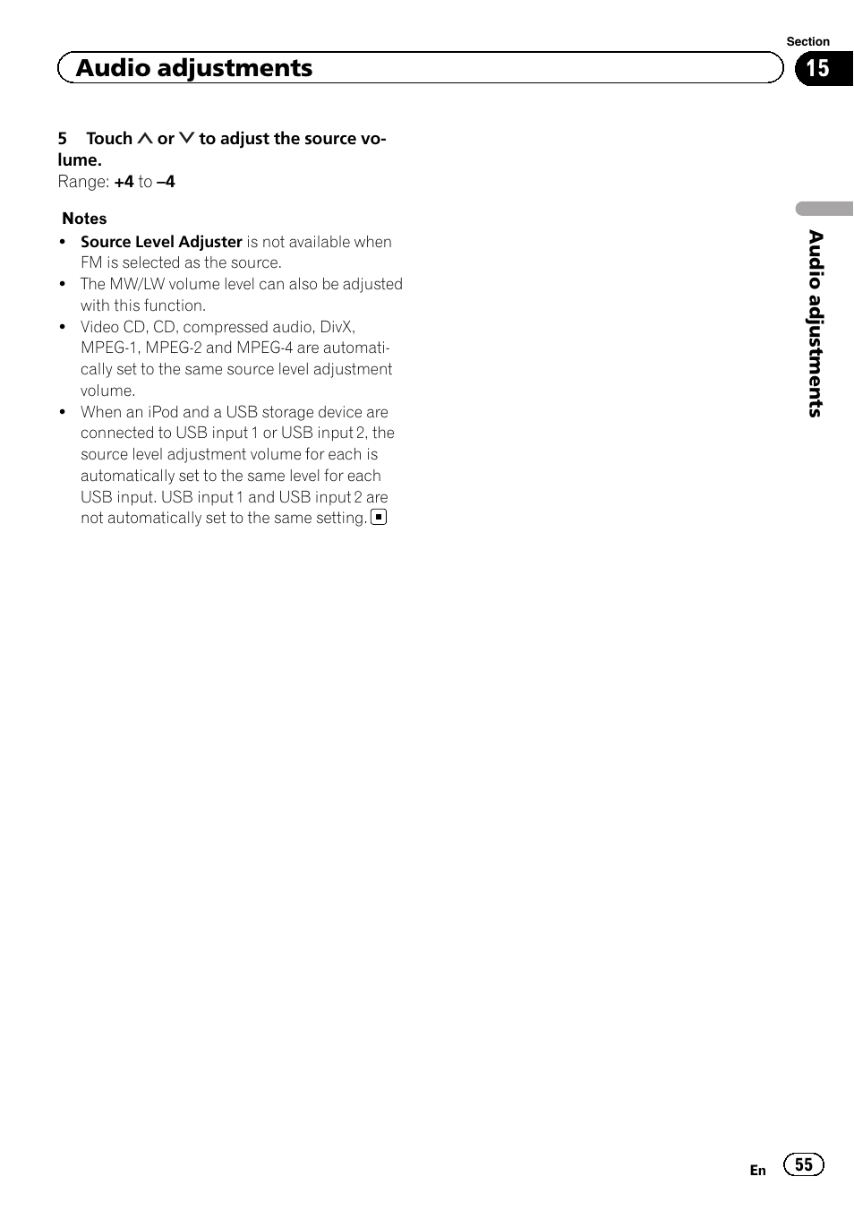 Audio adjustments | Pioneer AVH-X8500BT User Manual | Page 55 / 100