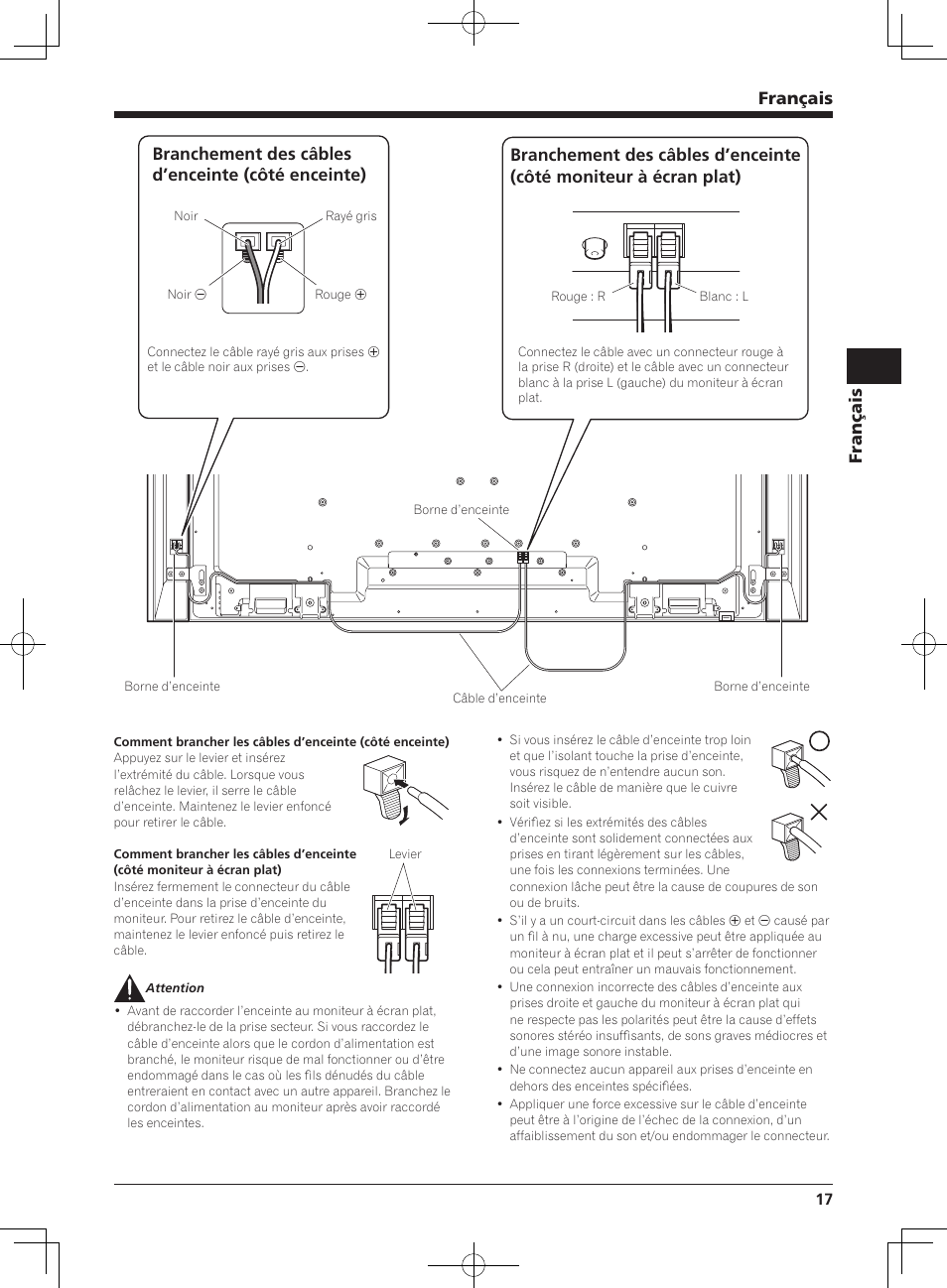 Français, Branchement des câbles d’enceinte (côté enceinte) | Pioneer KRP-S02 User Manual | Page 17 / 56