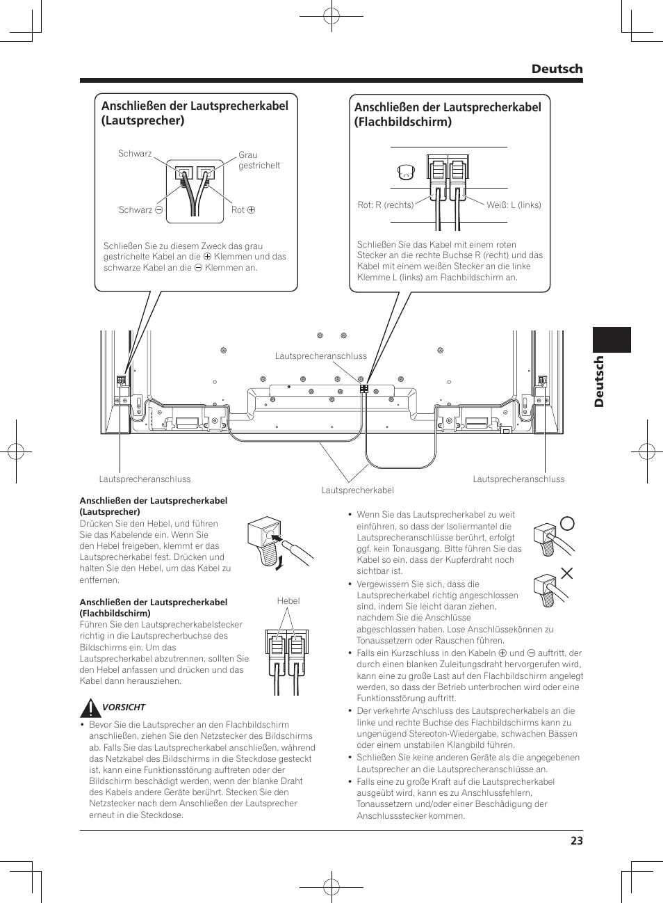 Deutsch, Anschließen der lautsprecherkabel (lautsprecher) | Pioneer KRP-S02 User Manual | Page 23 / 56