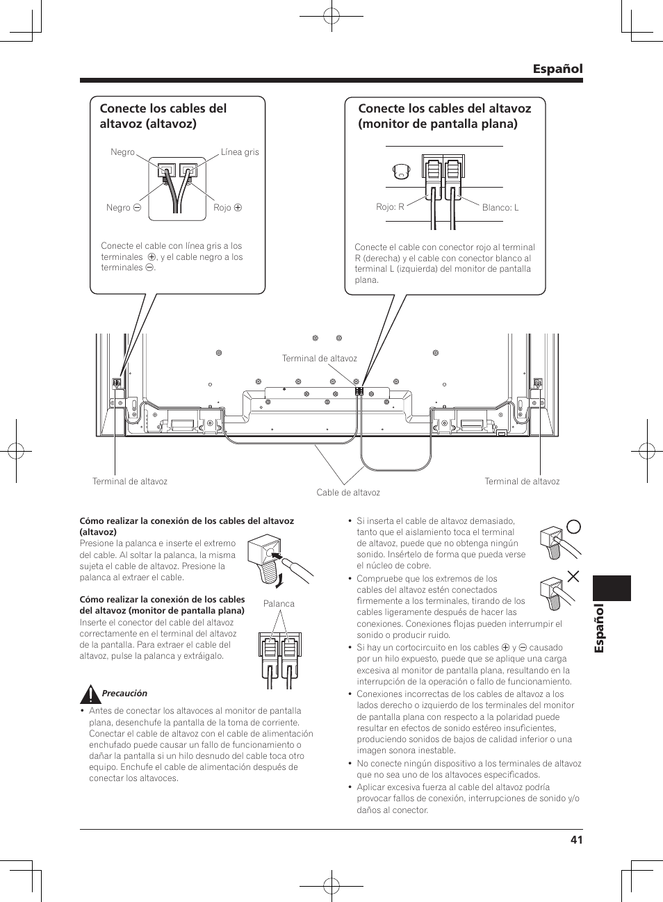 Español, Conecte los cables del altavoz (altavoz) | Pioneer KRP-S02 User Manual | Page 41 / 56