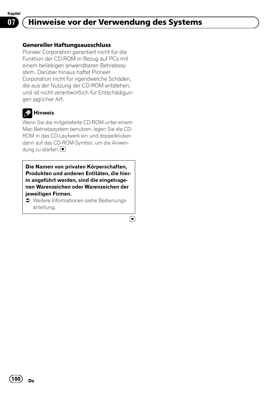 07 hinweise vor der verwendung des systems | Pioneer AVIC-F30BT User Manual | Page 100 / 124
