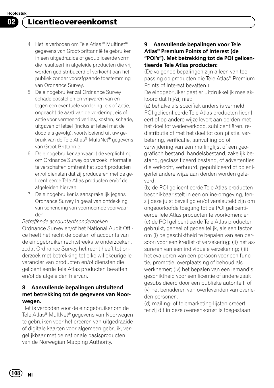 02 licentieovereenkomst | Pioneer AVIC-F30BT User Manual | Page 108 / 124