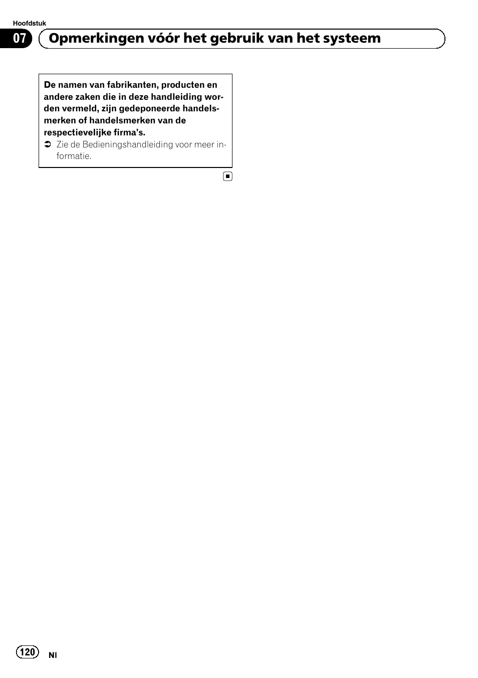 07 opmerkingen vóór het gebruik van het systeem | Pioneer AVIC-F30BT User Manual | Page 120 / 124