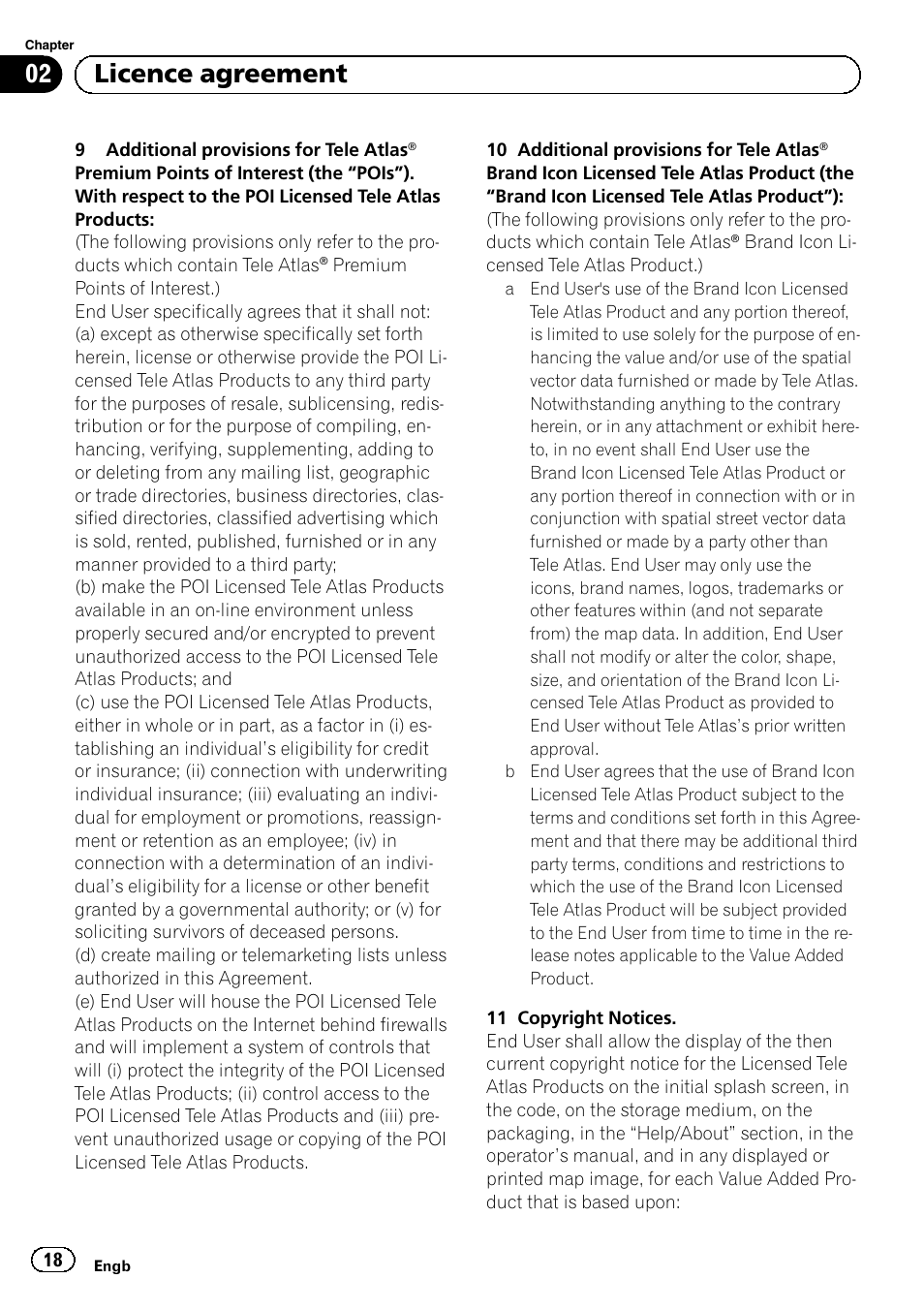 02 licence agreement | Pioneer AVIC-F30BT User Manual | Page 18 / 124
