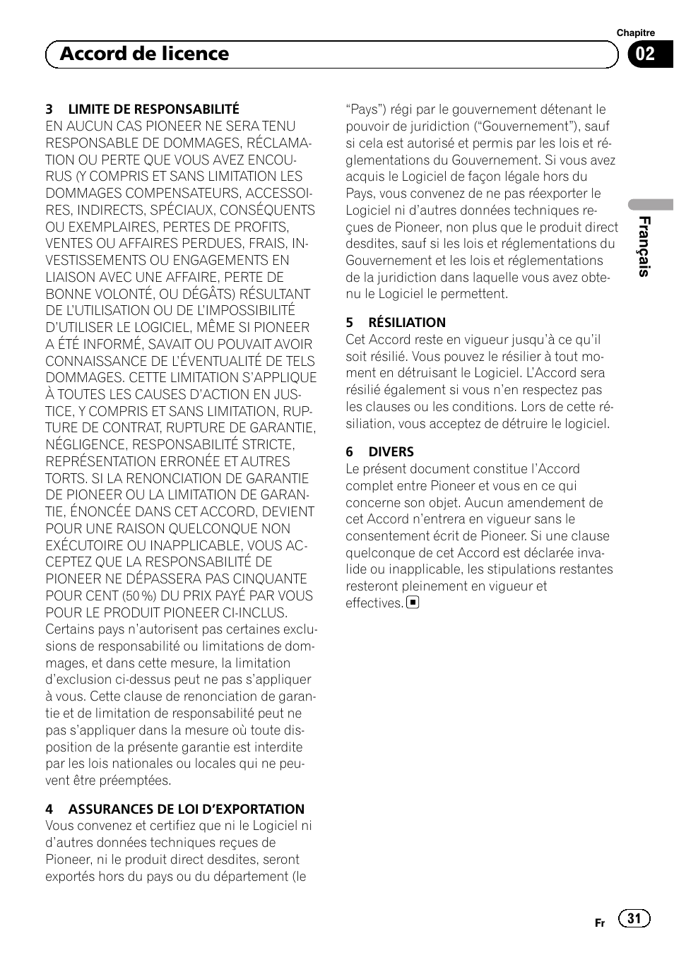 02 accord de licence | Pioneer AVIC-F30BT User Manual | Page 31 / 124