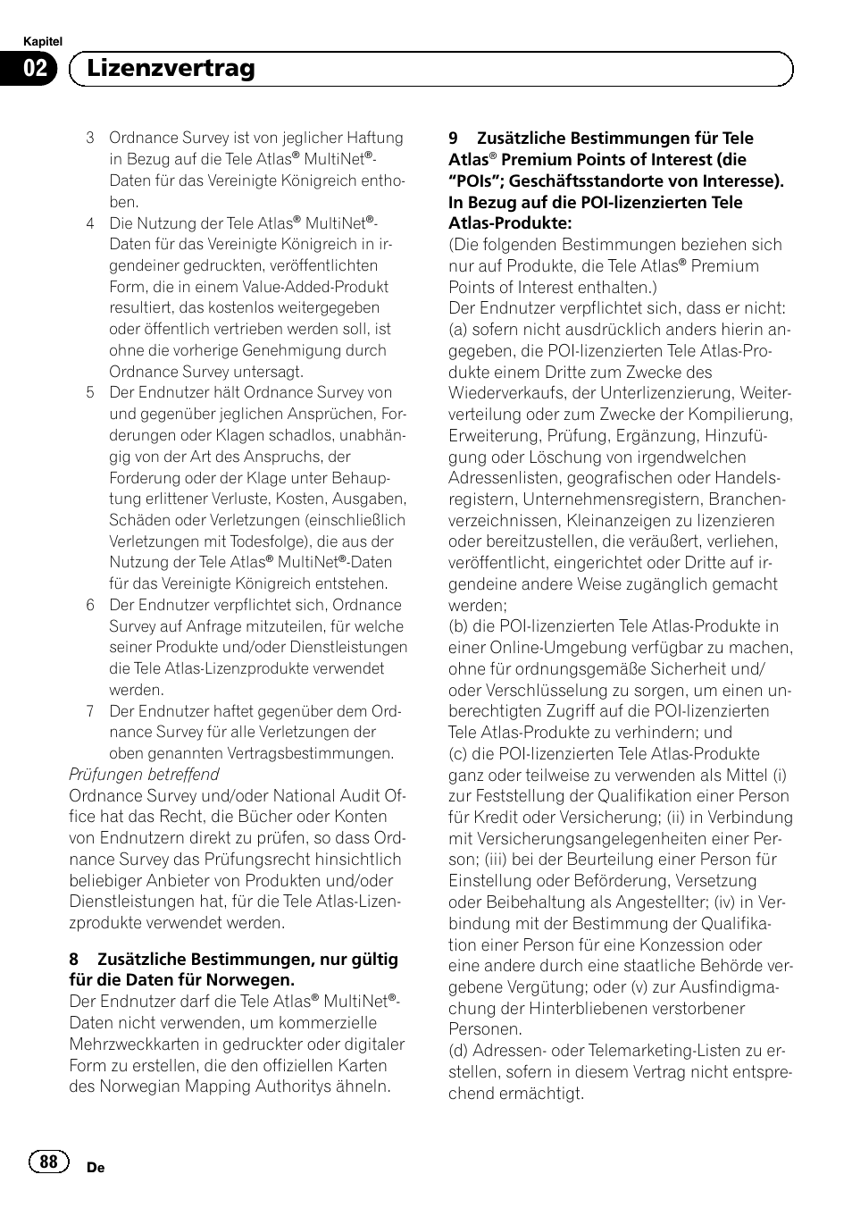 02 lizenzvertrag | Pioneer AVIC-F30BT User Manual | Page 88 / 124