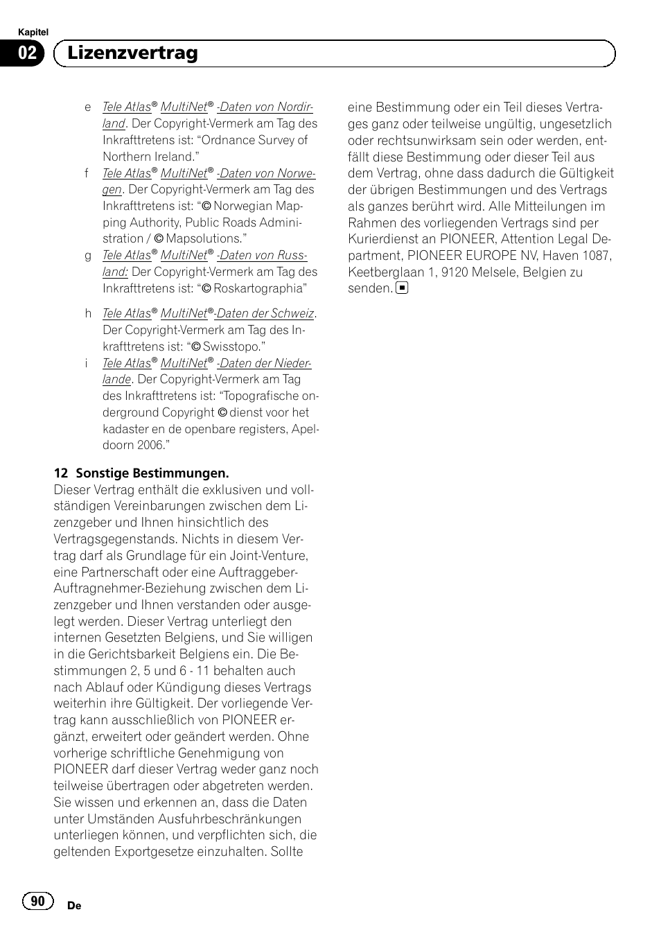 02 lizenzvertrag | Pioneer AVIC-F30BT User Manual | Page 90 / 124