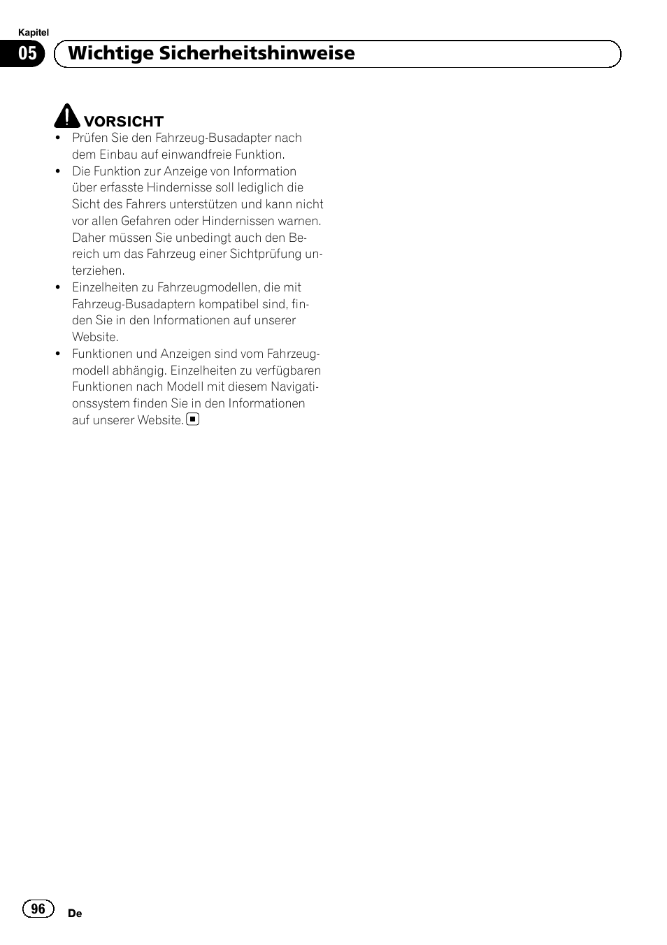 05 wichtige sicherheitshinweise | Pioneer AVIC-F30BT User Manual | Page 96 / 124