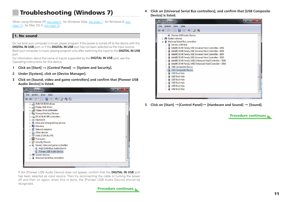 For w, Indows 7, Troubleshooting (windows 7) | Pioneer A-70-S User Manual | Page 11 / 21
