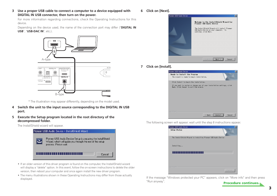 6 click on [next]. 7 click on [install, Procedure continues | Pioneer A-70-S User Manual | Page 3 / 21