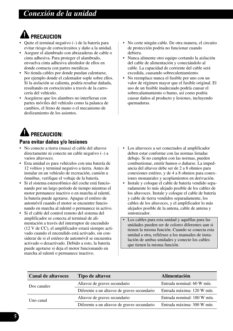 Conexión de la unidad | Pioneer GM-3200T User Manual | Page 18 / 85