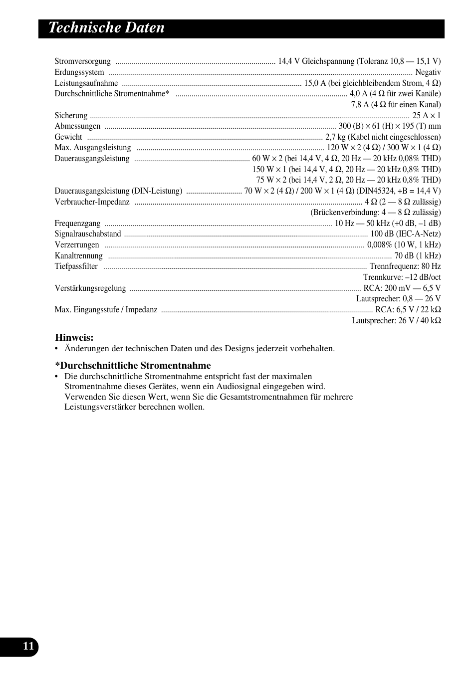 Technische daten | Pioneer GM-3200T User Manual | Page 36 / 85
