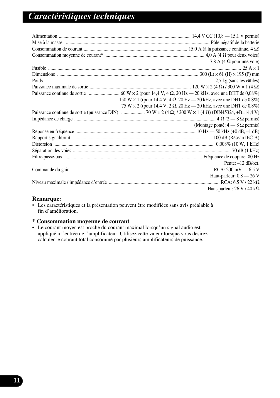 Caractéristiques techniques | Pioneer GM-3200T User Manual | Page 48 / 85