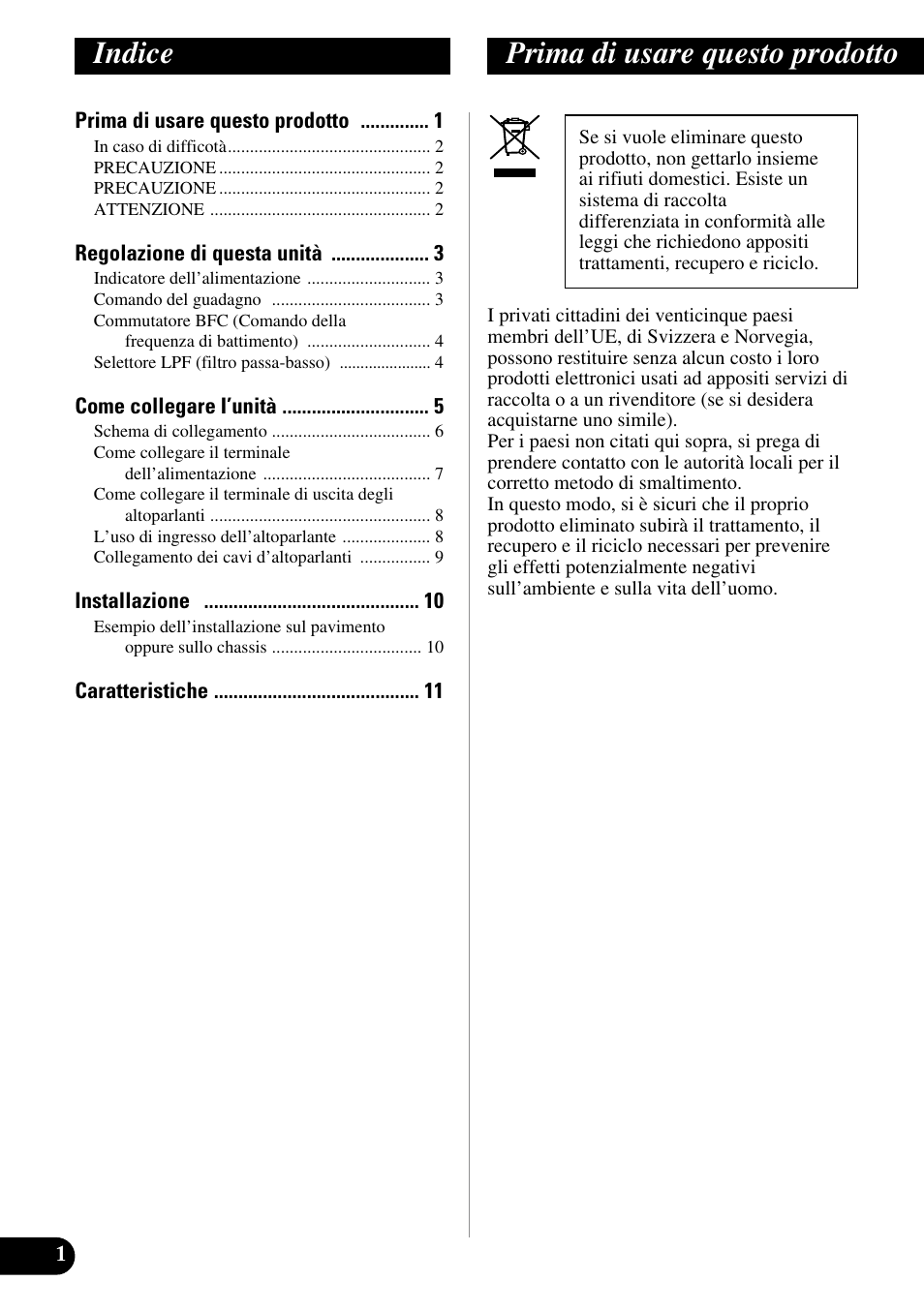 Italiano, Indice prima di usare questo prodotto | Pioneer GM-3200T User Manual | Page 50 / 85