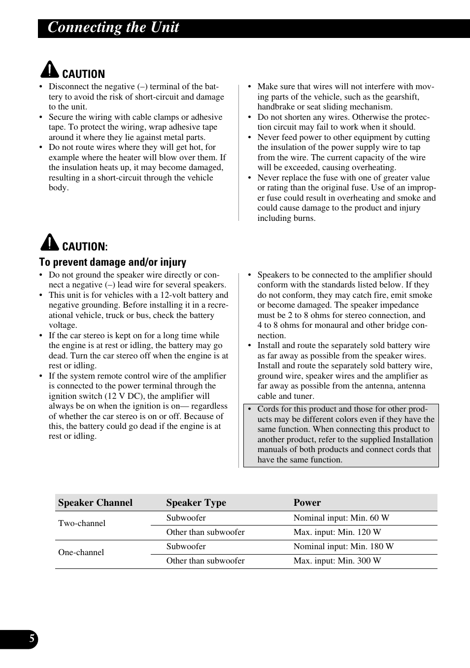 Connecting the unit | Pioneer GM-3200T User Manual | Page 6 / 85