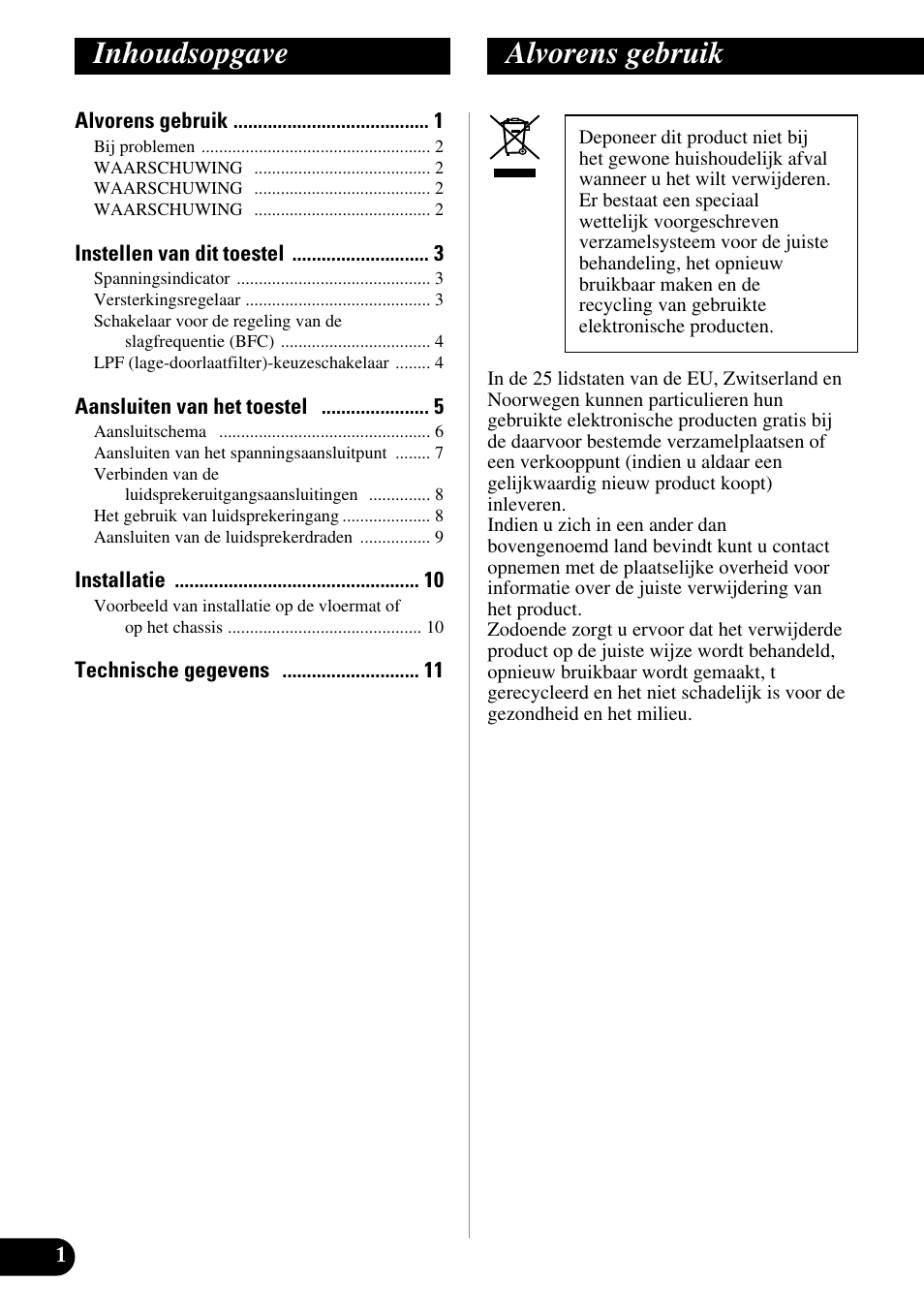 Inhoudsopgave alvorens gebruik | Pioneer GM-3200T User Manual | Page 62 / 85