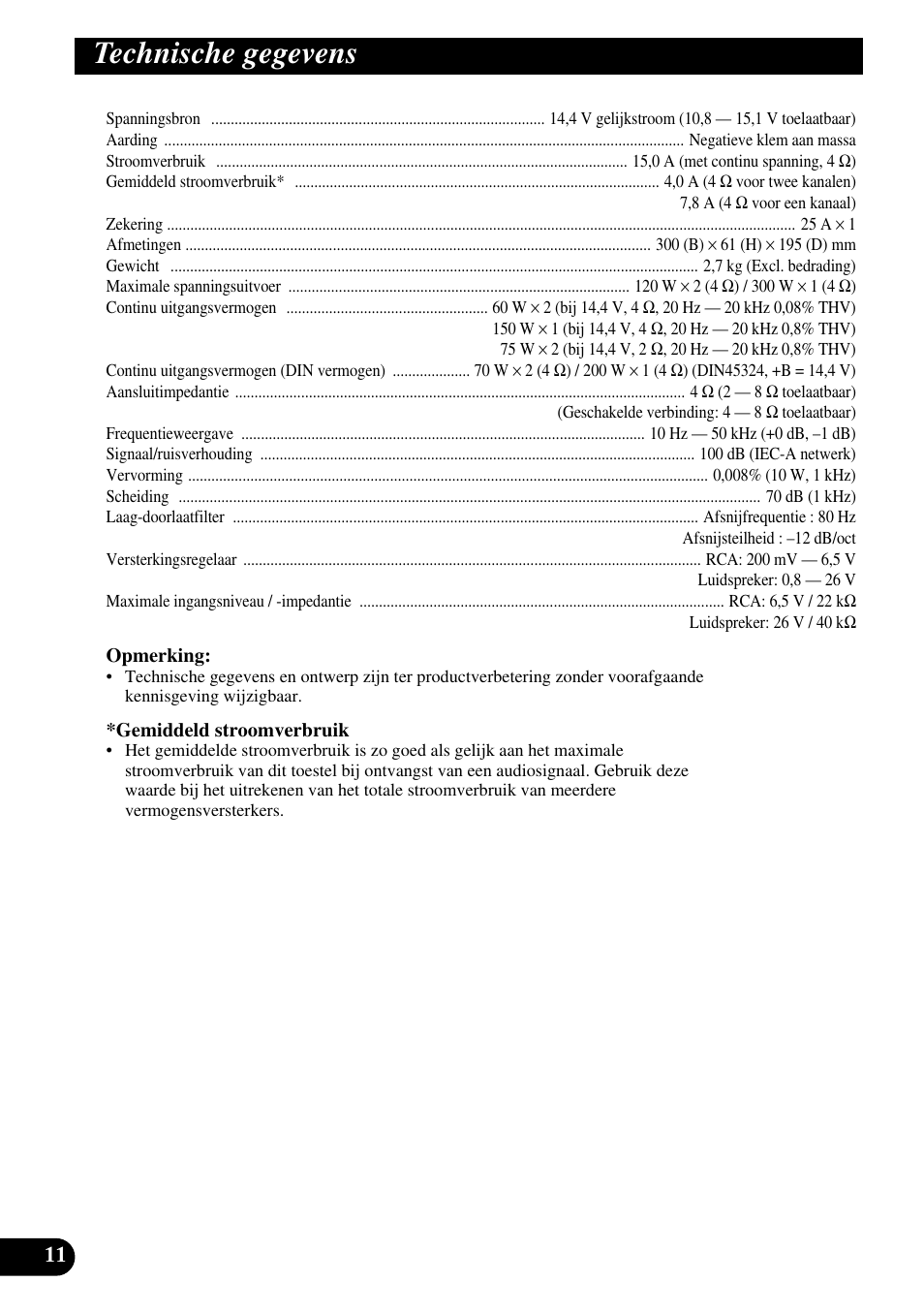 Technische gegevens | Pioneer GM-3200T User Manual | Page 72 / 85