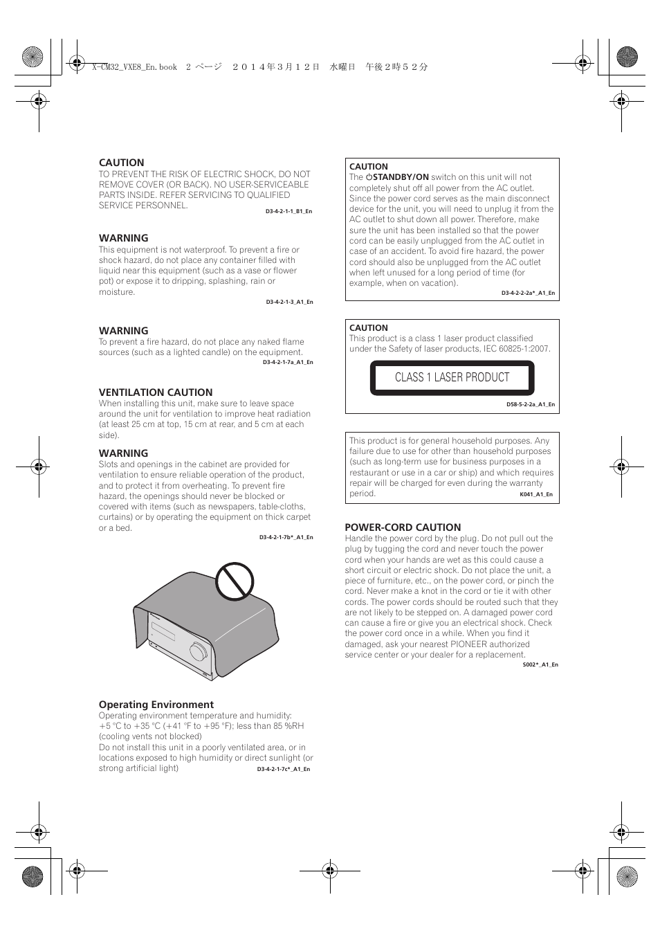 Class 1 laser product | Pioneer X-CM42BTD-W User Manual | Page 2 / 44
