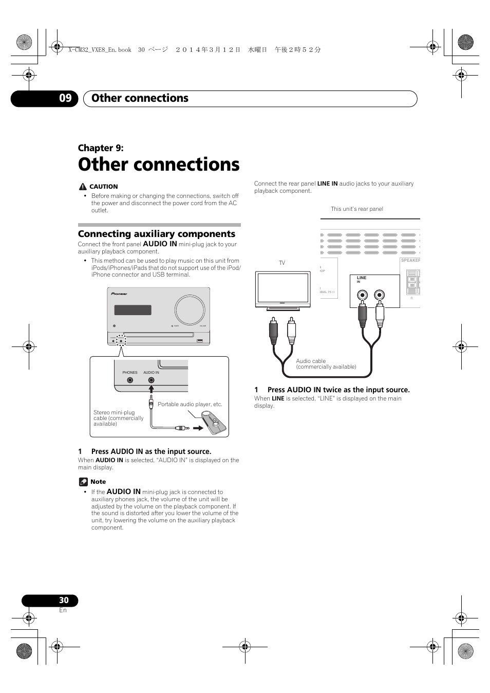 09 other connections, Connecting auxiliary components, Other connections | Other connections 09, Chapter 9 | Pioneer X-CM42BTD-W User Manual | Page 30 / 44