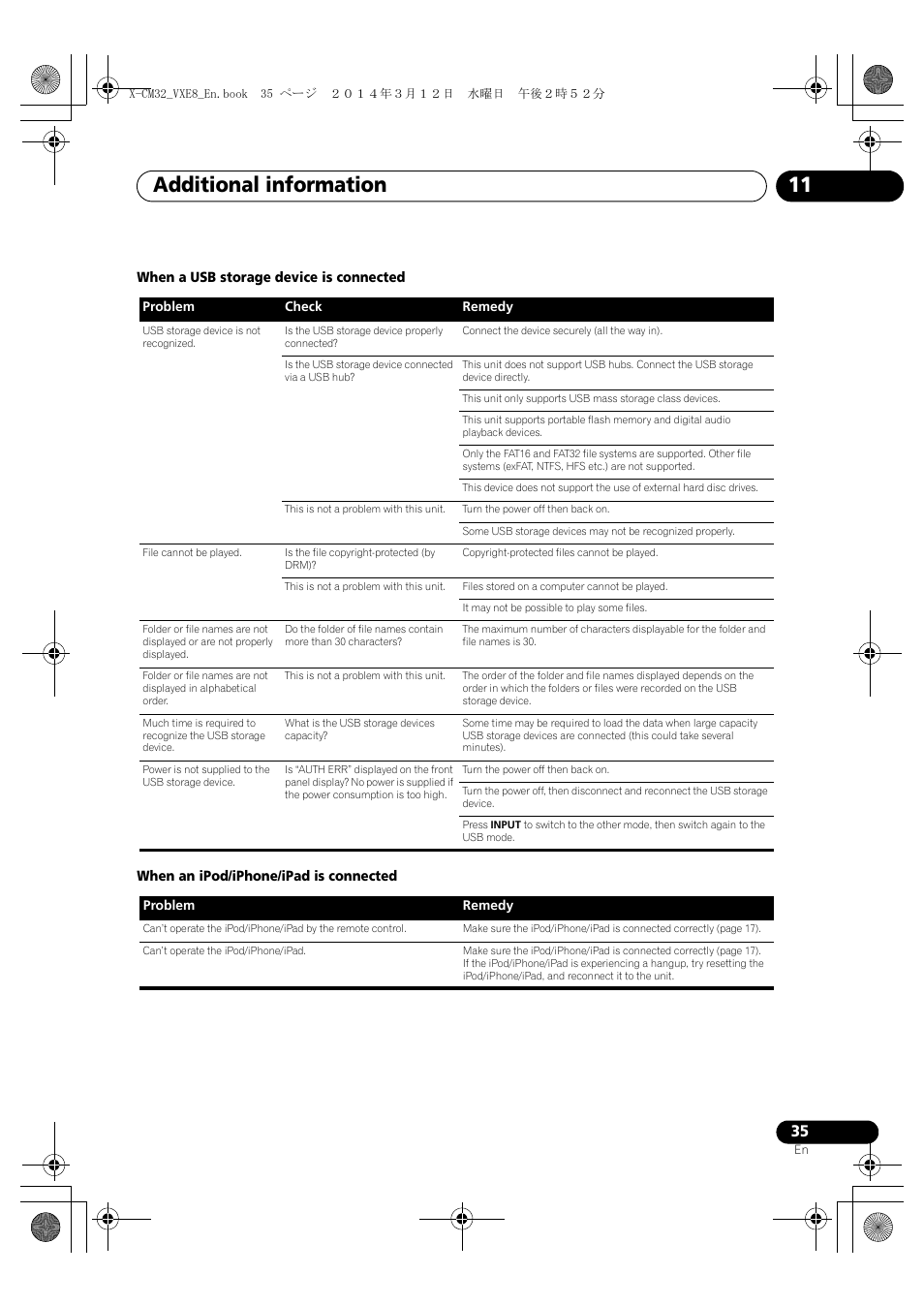 Additional information 11, English français español | Pioneer X-CM42BTD-W User Manual | Page 35 / 44