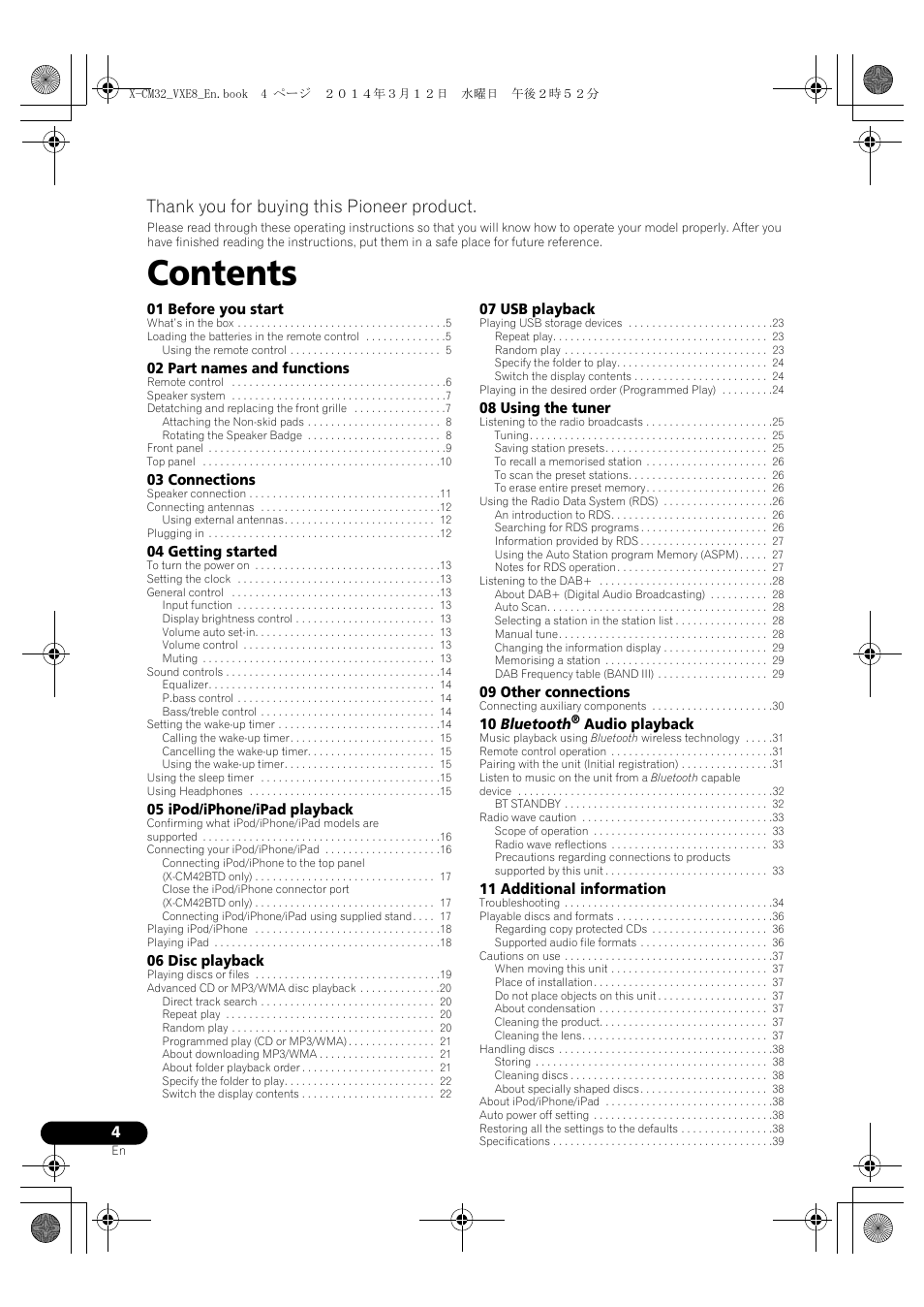 Pioneer X-CM42BTD-W User Manual | Page 4 / 44