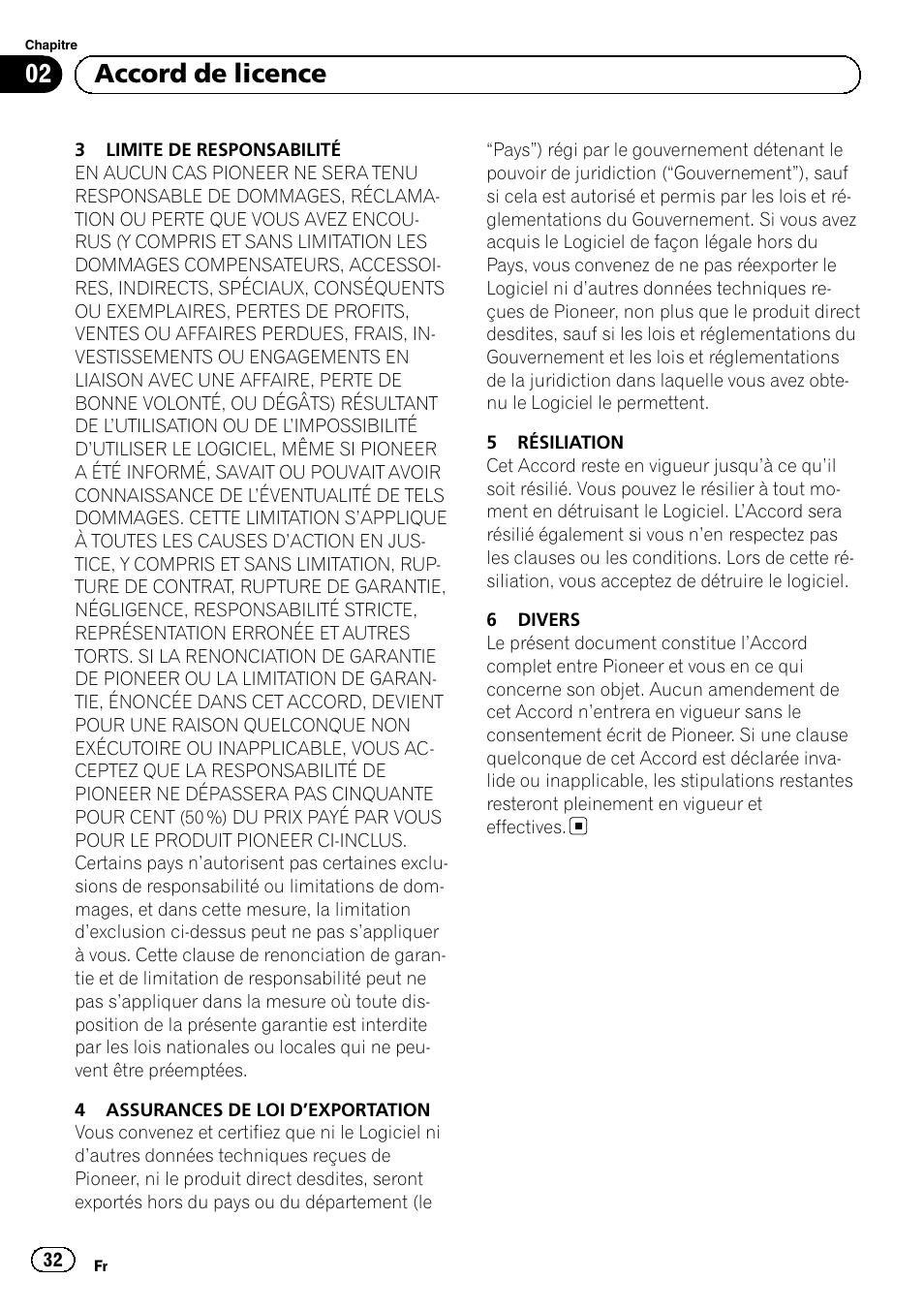 02 accord de licence | Pioneer AVIC-F220 User Manual | Page 32 / 96