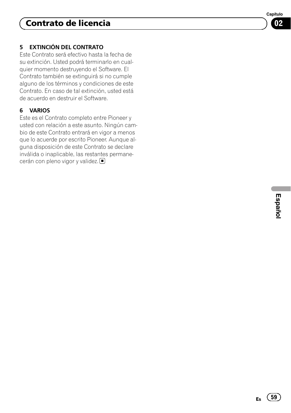 02 contrato de licencia | Pioneer AVIC-F220 User Manual | Page 59 / 96