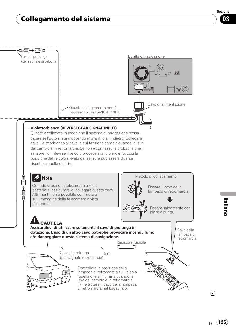 Collegamento del sistema, Italiano | Pioneer AVIC-F710BT User Manual | Page 125 / 170