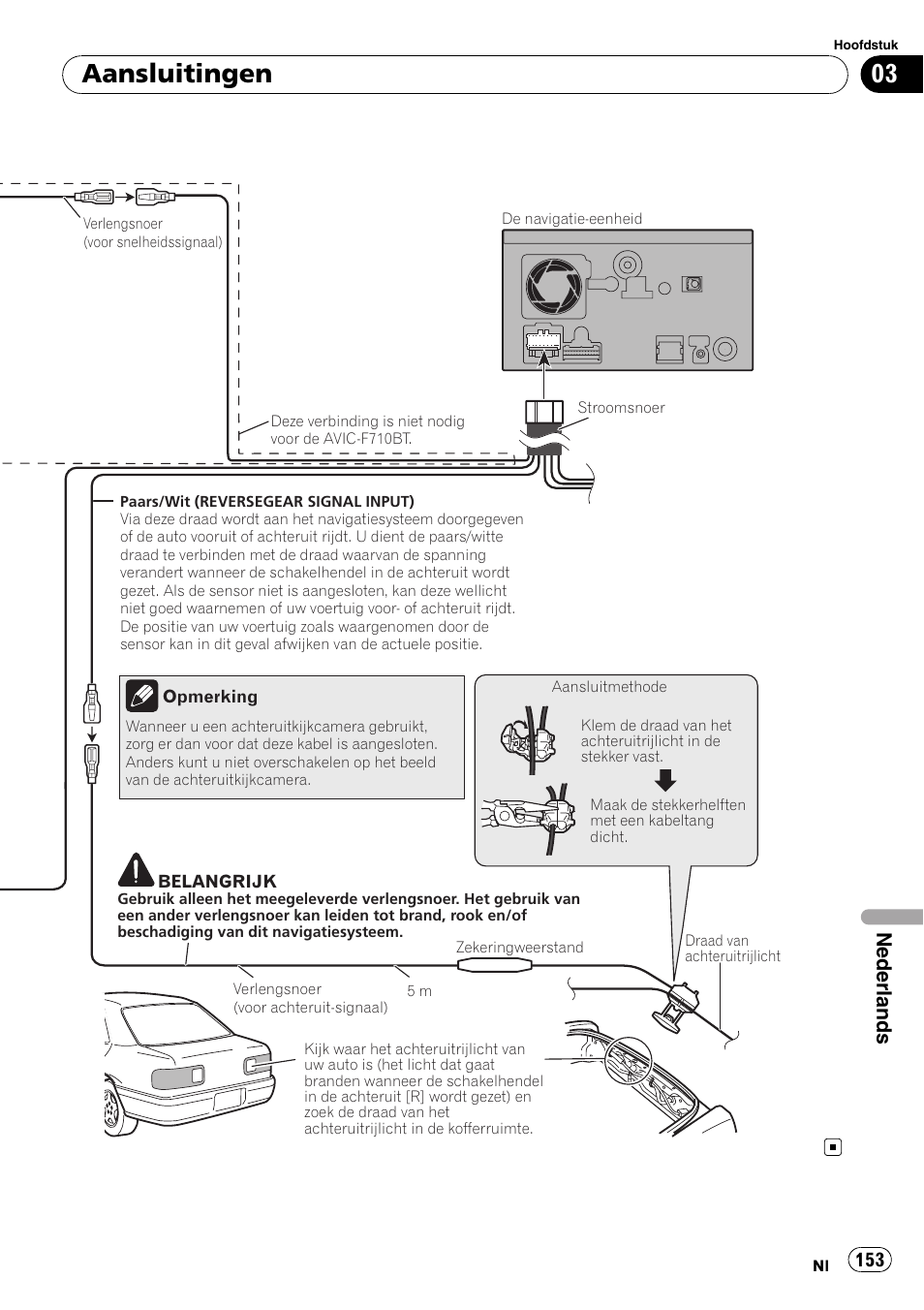 Aansluitingen, Nederlands | Pioneer AVIC-F710BT User Manual | Page 153 / 170