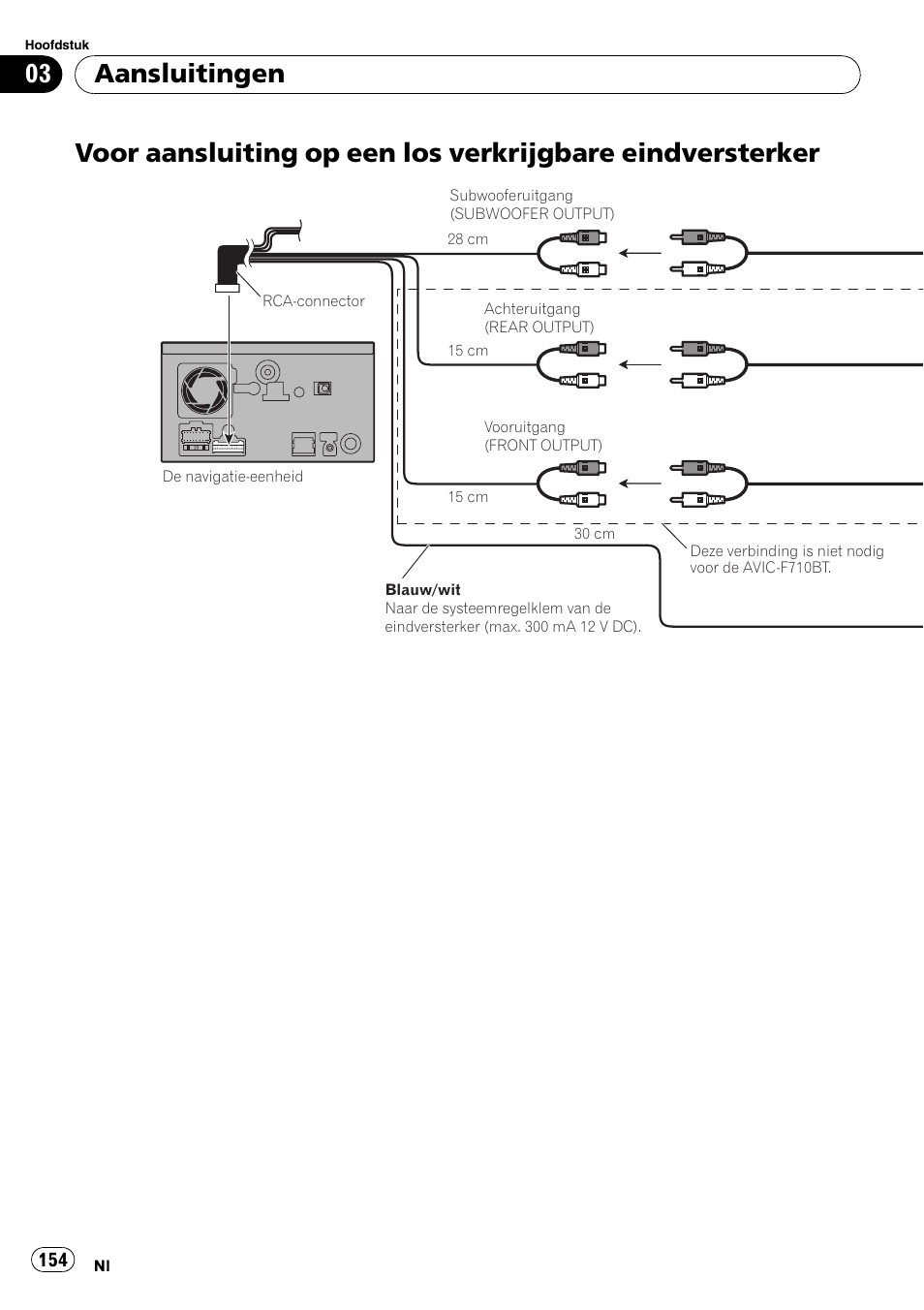 Voor aansluiting op een los verkrijgbare, Eindversterker, Aansluitingen | Pioneer AVIC-F710BT User Manual | Page 154 / 170