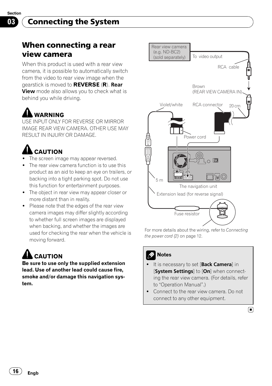 When connecting a rear view camera, Connecting the system | Pioneer AVIC-F710BT User Manual | Page 16 / 170