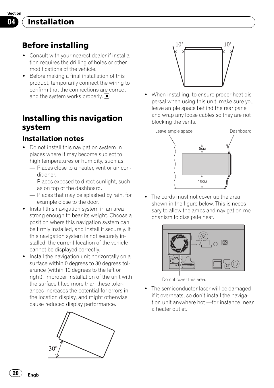 Before installing, Installing this navigation system, Installation notes 20 | Installation | Pioneer AVIC-F710BT User Manual | Page 20 / 170