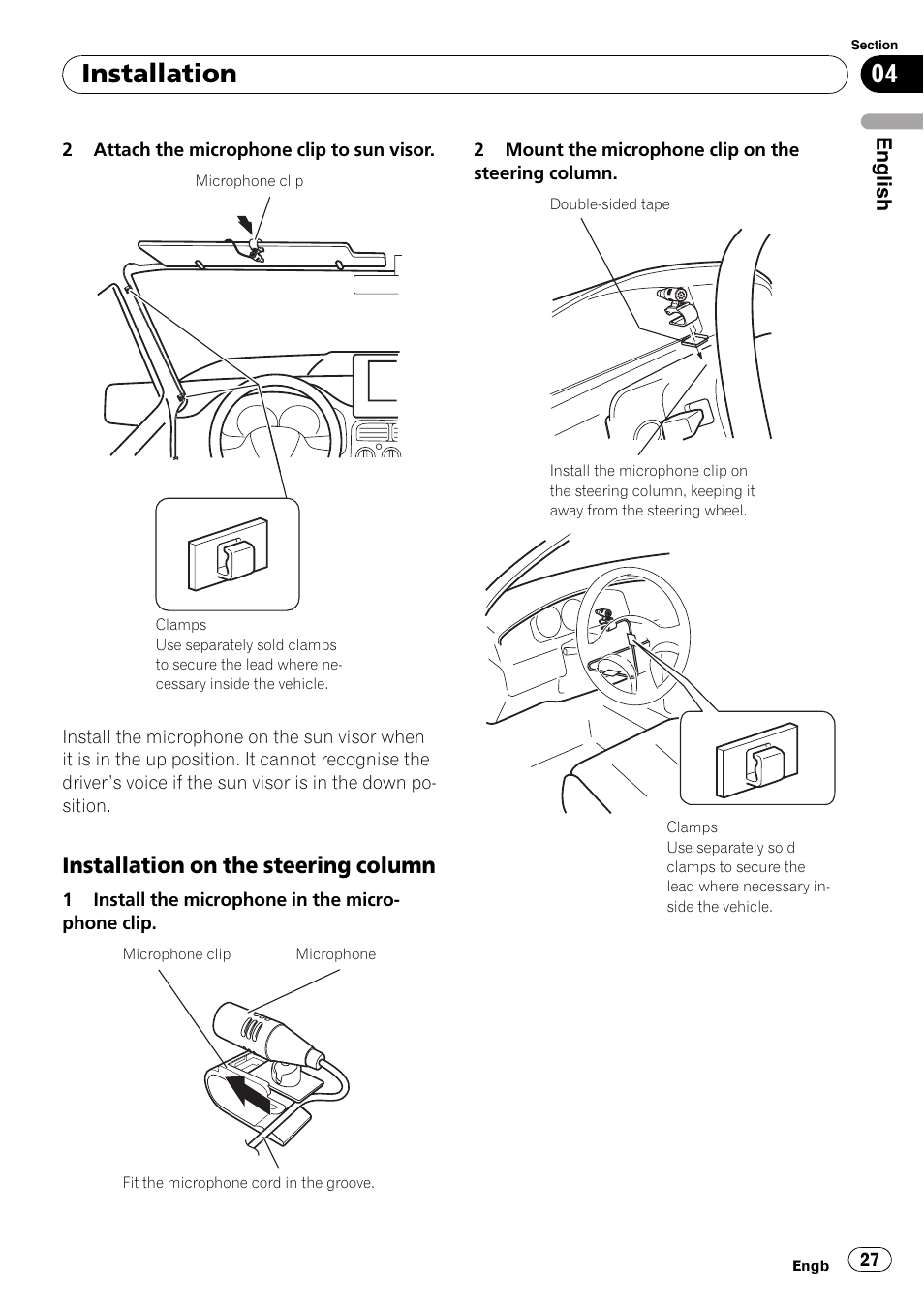 Installation on the steering column 27, Installation, Installation on the steering column | Pioneer AVIC-F710BT User Manual | Page 27 / 170