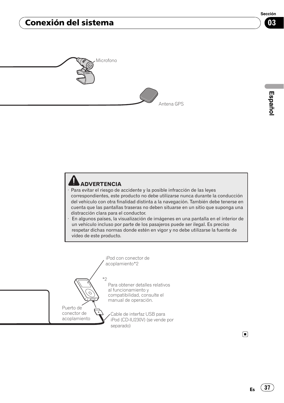 Conexión del sistema, Español | Pioneer AVIC-F710BT User Manual | Page 37 / 170