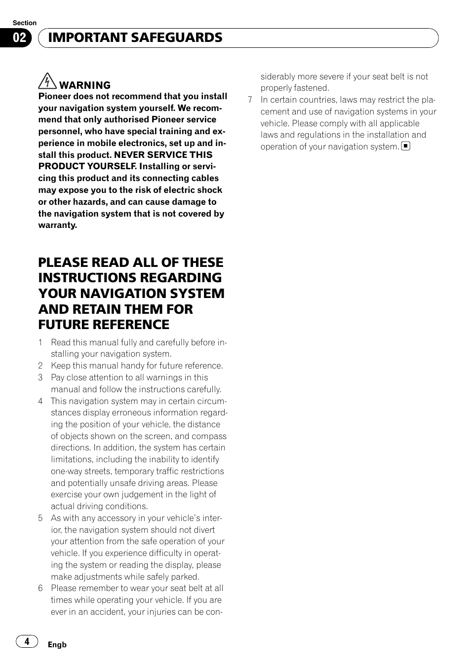 Important safeguards please read all of these, Important safeguards | Pioneer AVIC-F710BT User Manual | Page 4 / 170
