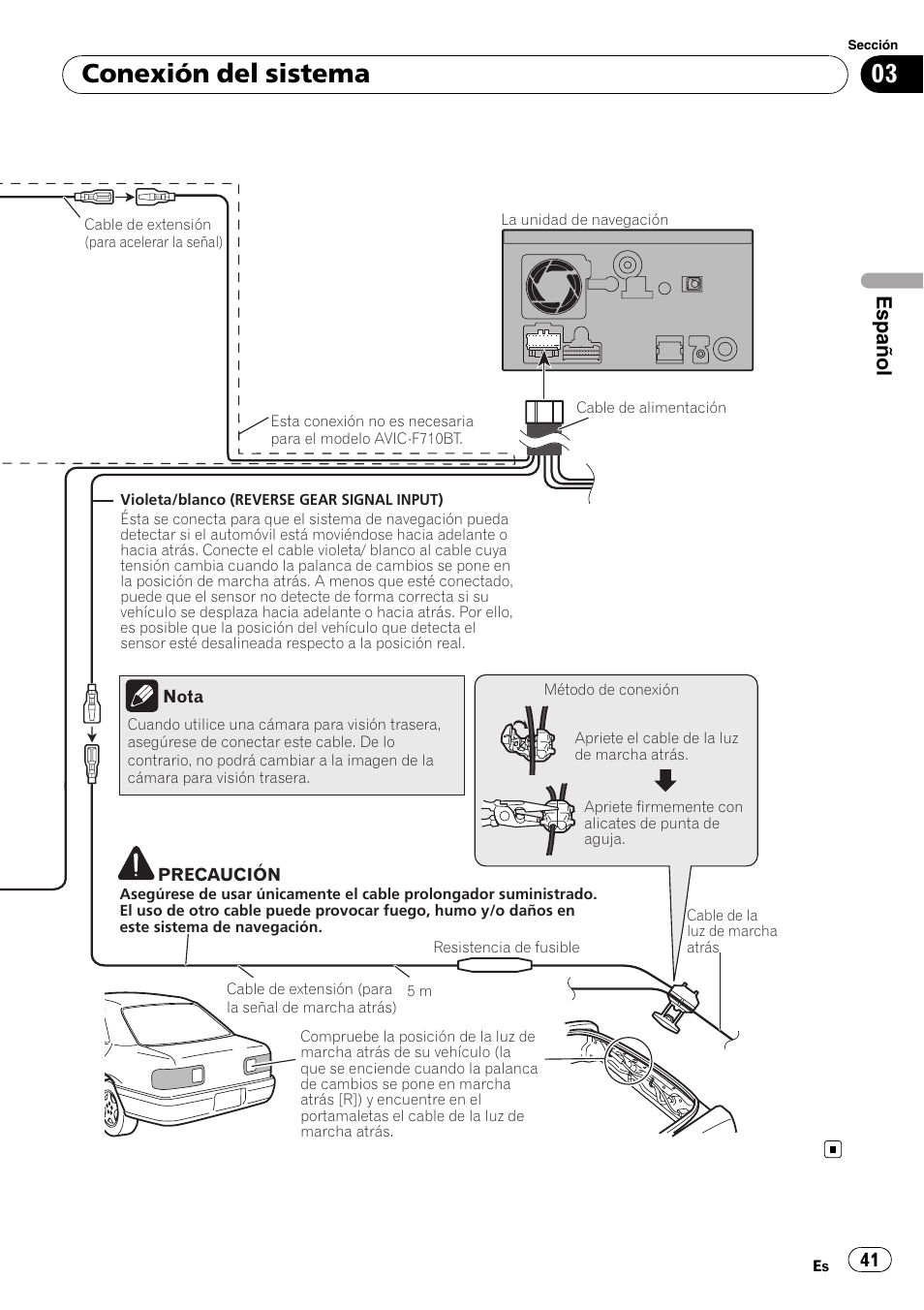 Conexión del sistema, Español | Pioneer AVIC-F710BT User Manual | Page 41 / 170
