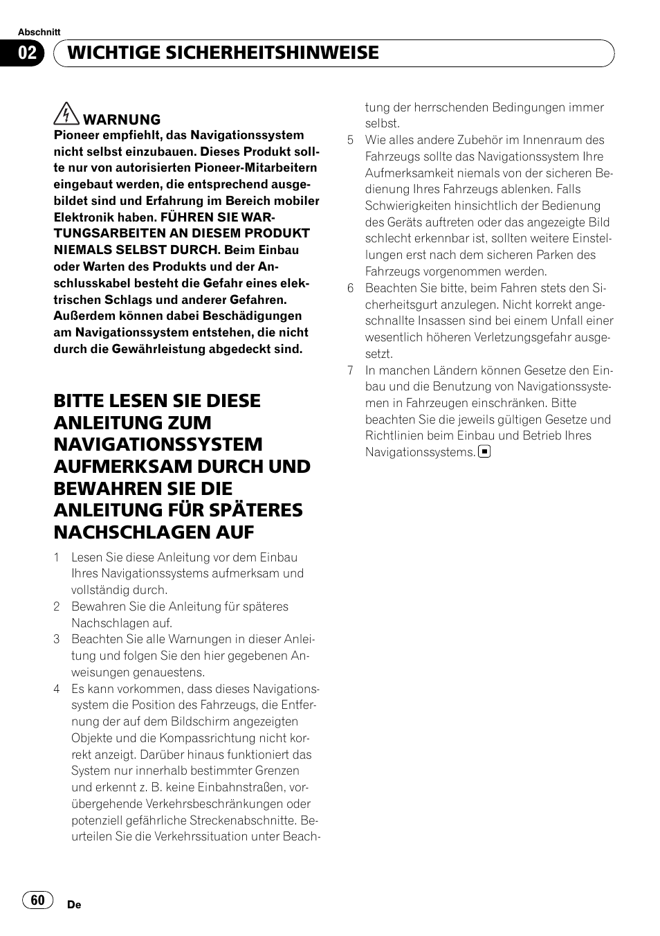 Wichtige sicherheitshinweise | Pioneer AVIC-F710BT User Manual | Page 60 / 170