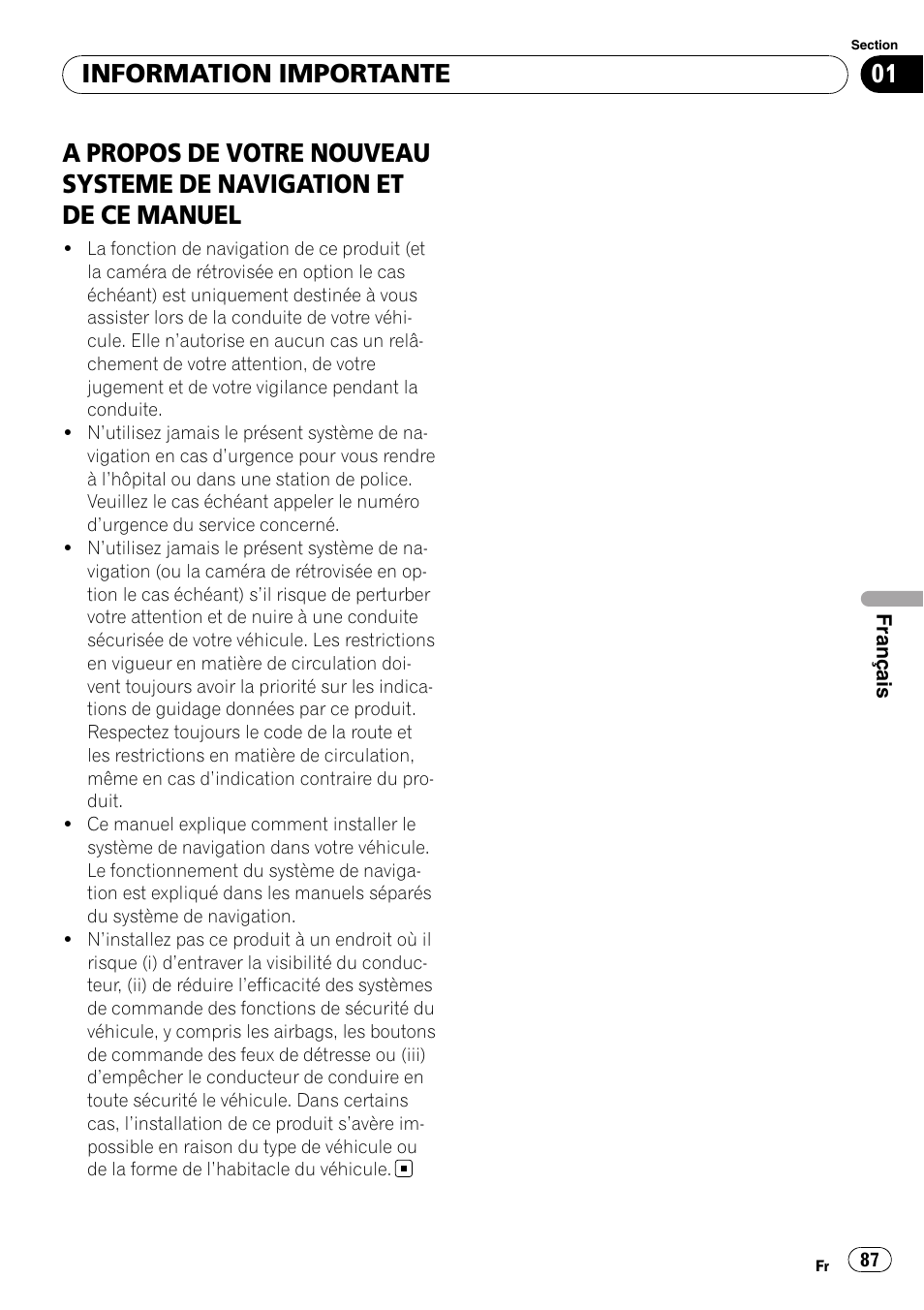 Information importante, A propos de votre nouveau systeme, De navigation et de ce manuel | Pioneer AVIC-F710BT User Manual | Page 87 / 170