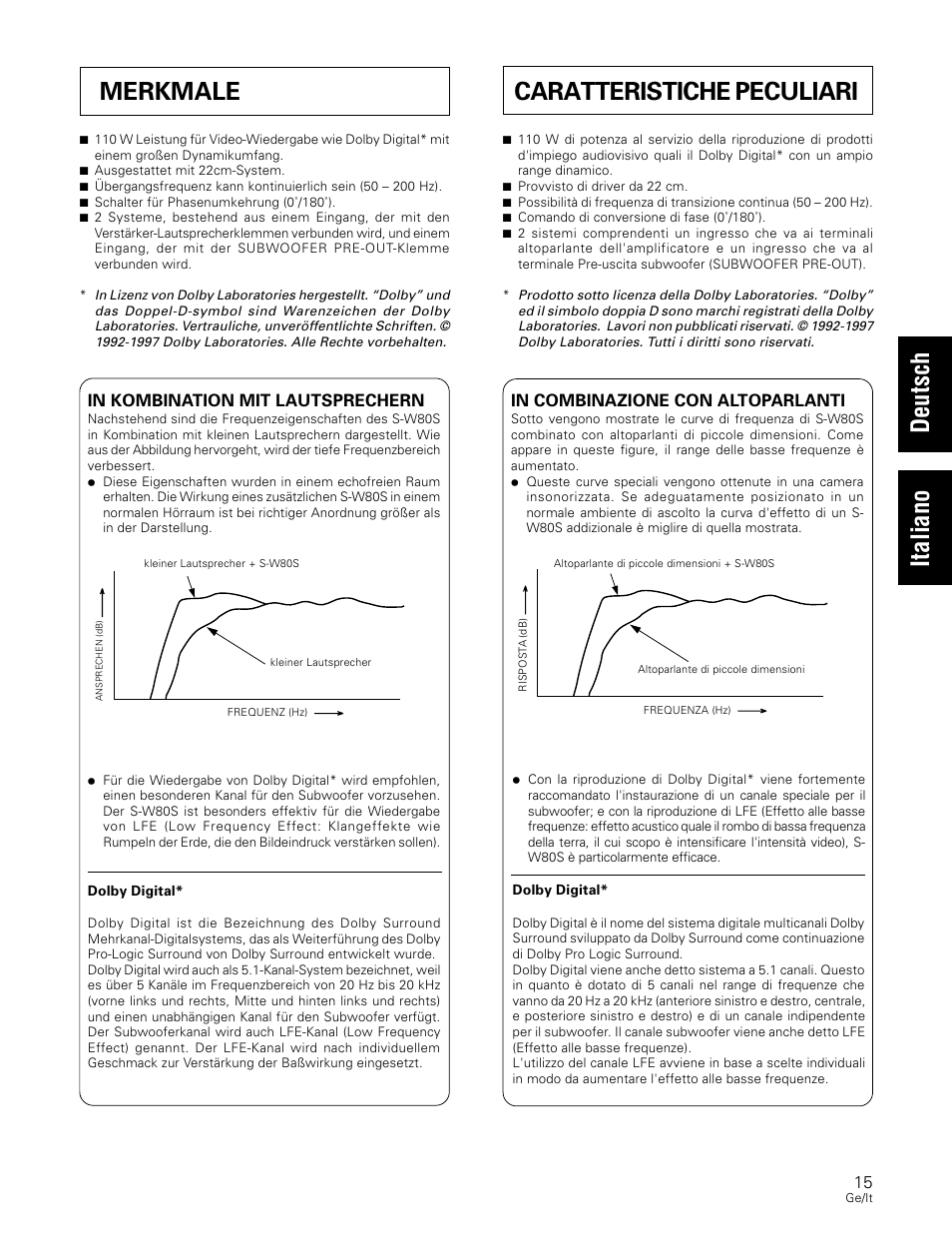 Merkmale caratteristiche peculiari | Pioneer S-W80S-QL User Manual | Page 15 / 52