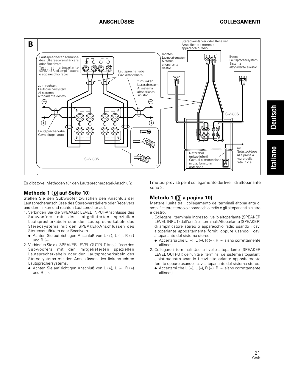 Anschlüsse collegamenti | Pioneer S-W80S-QL User Manual | Page 21 / 52