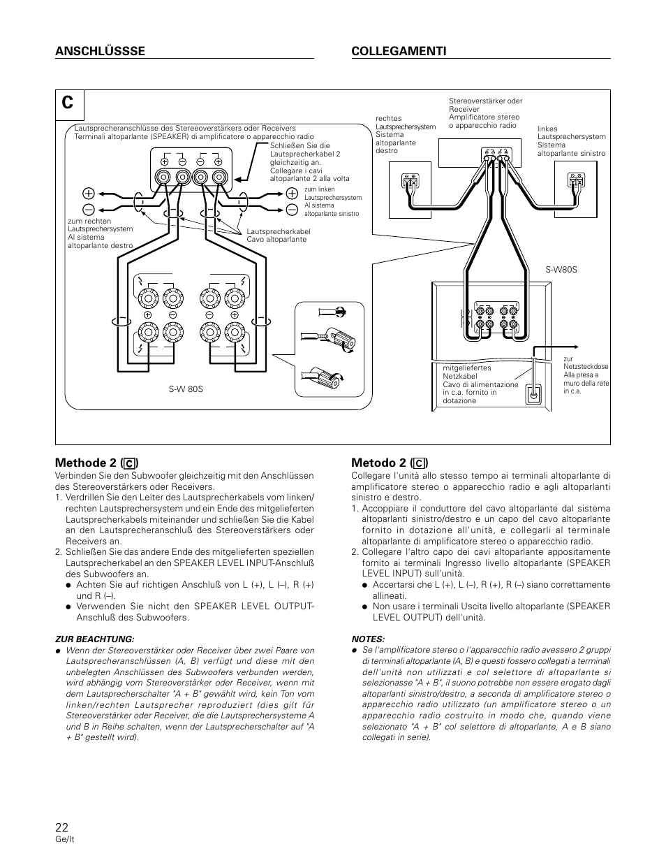 Anschlüssse collegamenti | Pioneer S-W80S-QL User Manual | Page 22 / 52