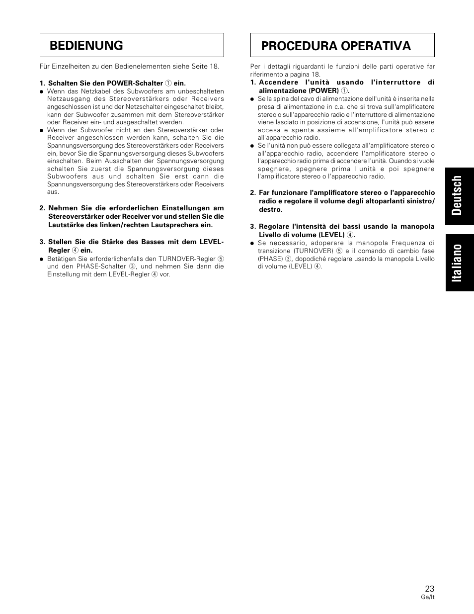 Bedienung, Procedura operativa | Pioneer S-W80S-QL User Manual | Page 23 / 52