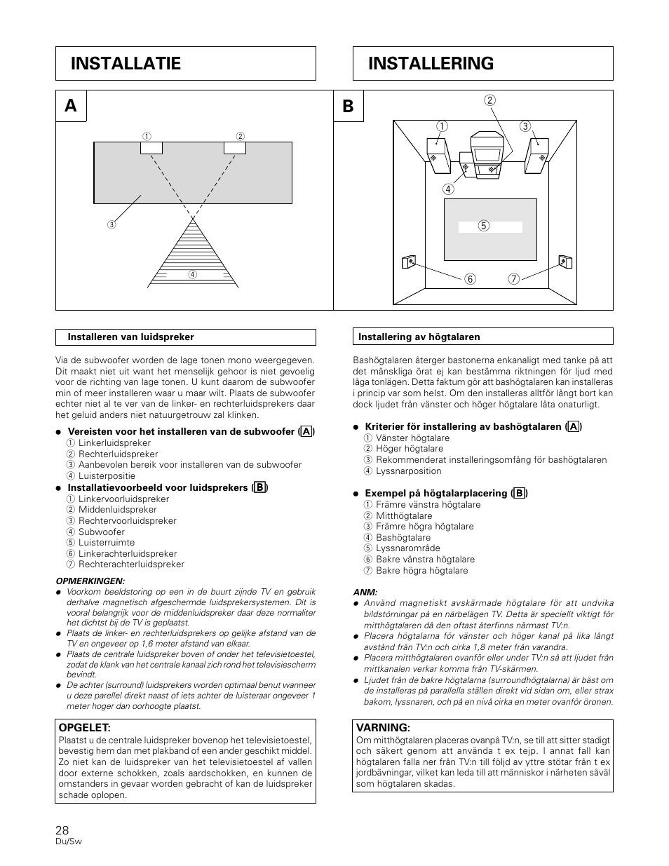 Installatie a b, Installering | Pioneer S-W80S-QL User Manual | Page 28 / 52