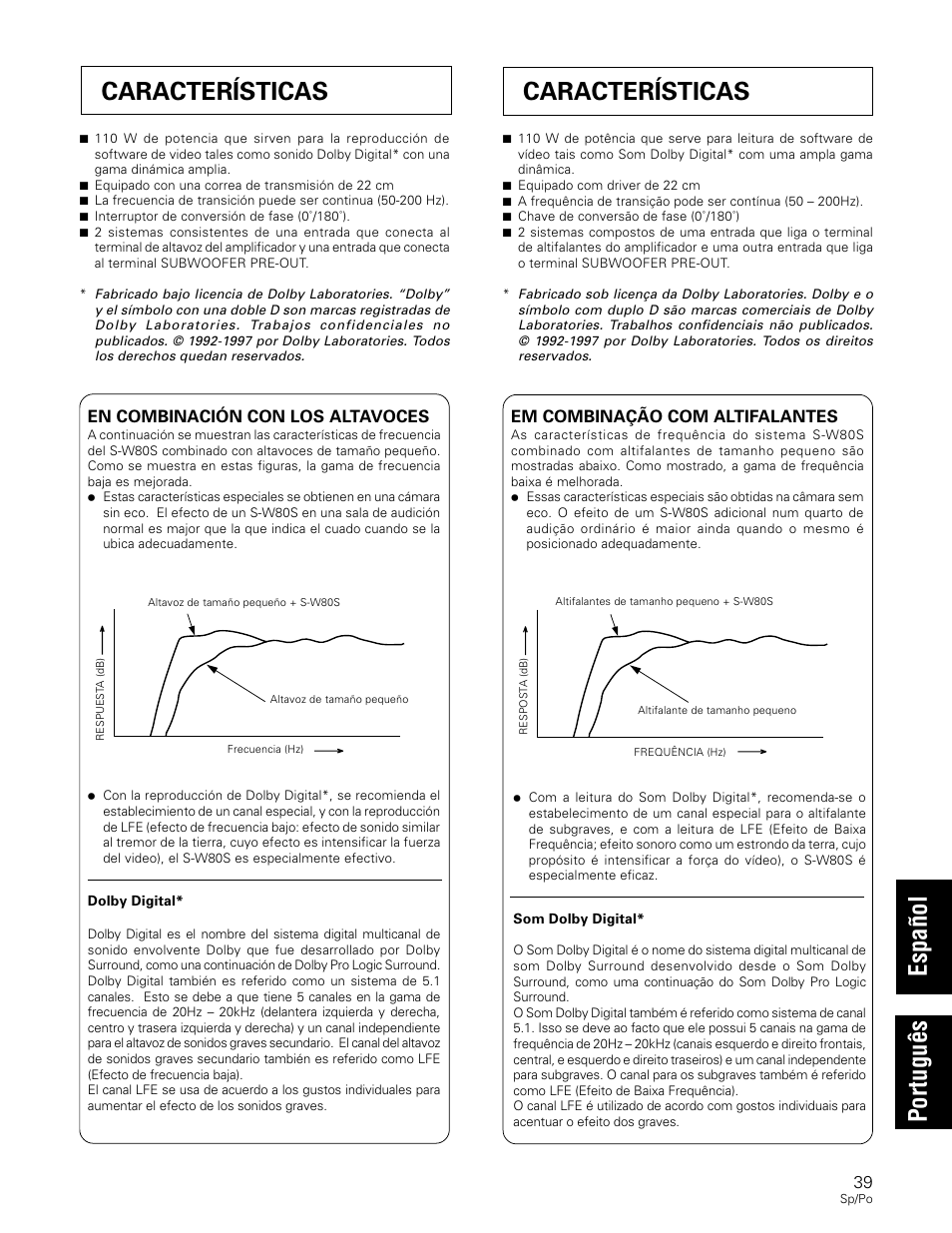 Características | Pioneer S-W80S-QL User Manual | Page 39 / 52