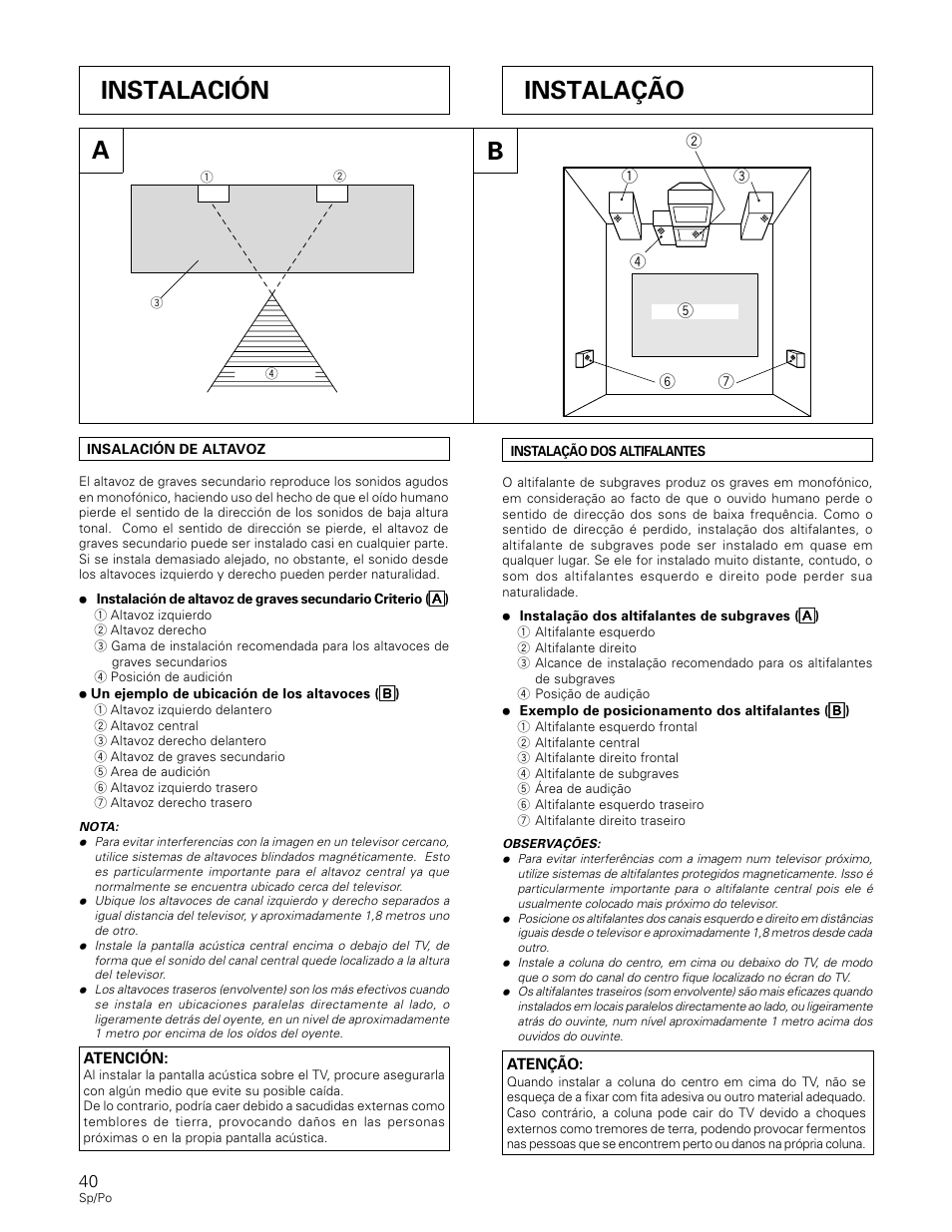 Instalación a b, Instalação | Pioneer S-W80S-QL User Manual | Page 40 / 52