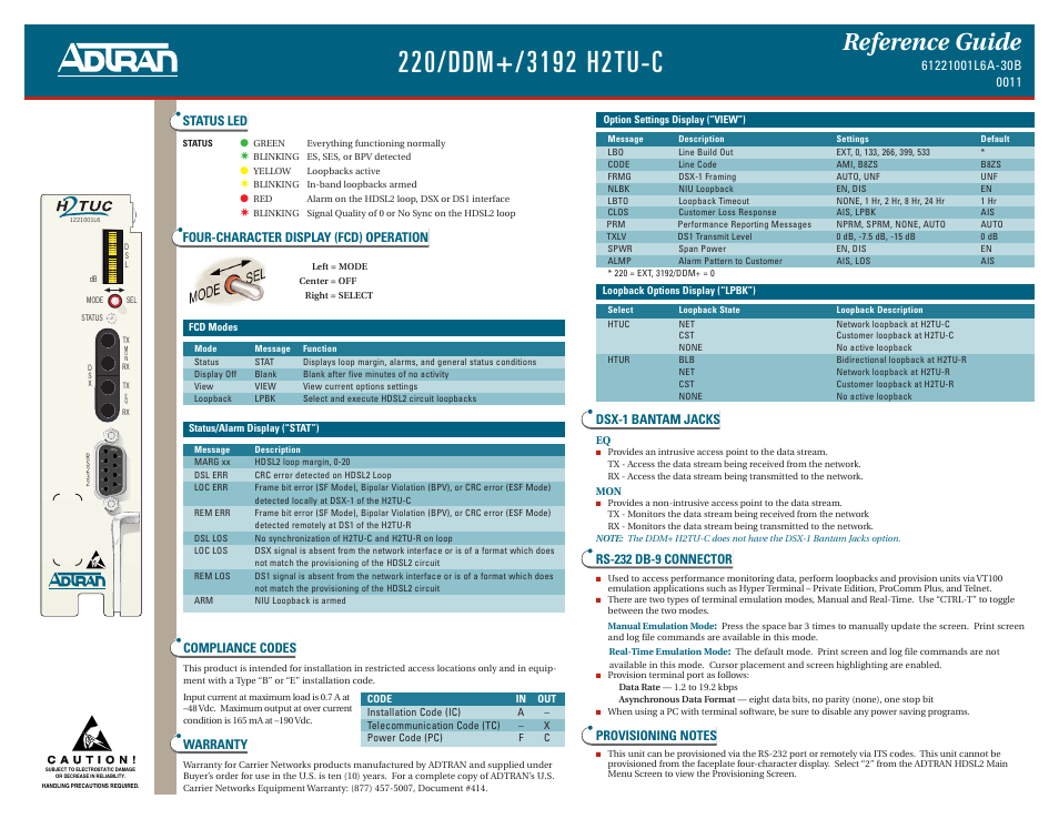 ADTRAN 3192 H2TU-C User Manual | 2 pages