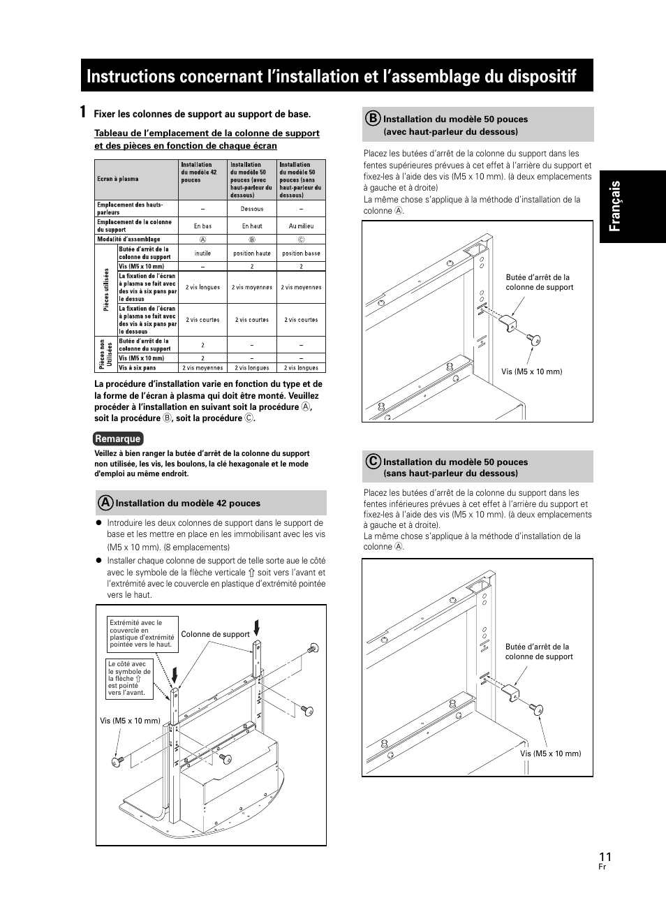 Instructions concernant l’installation et, L’assemblage du dispositif, Fran çais | Pioneer PDK-FS07 User Manual | Page 11 / 44