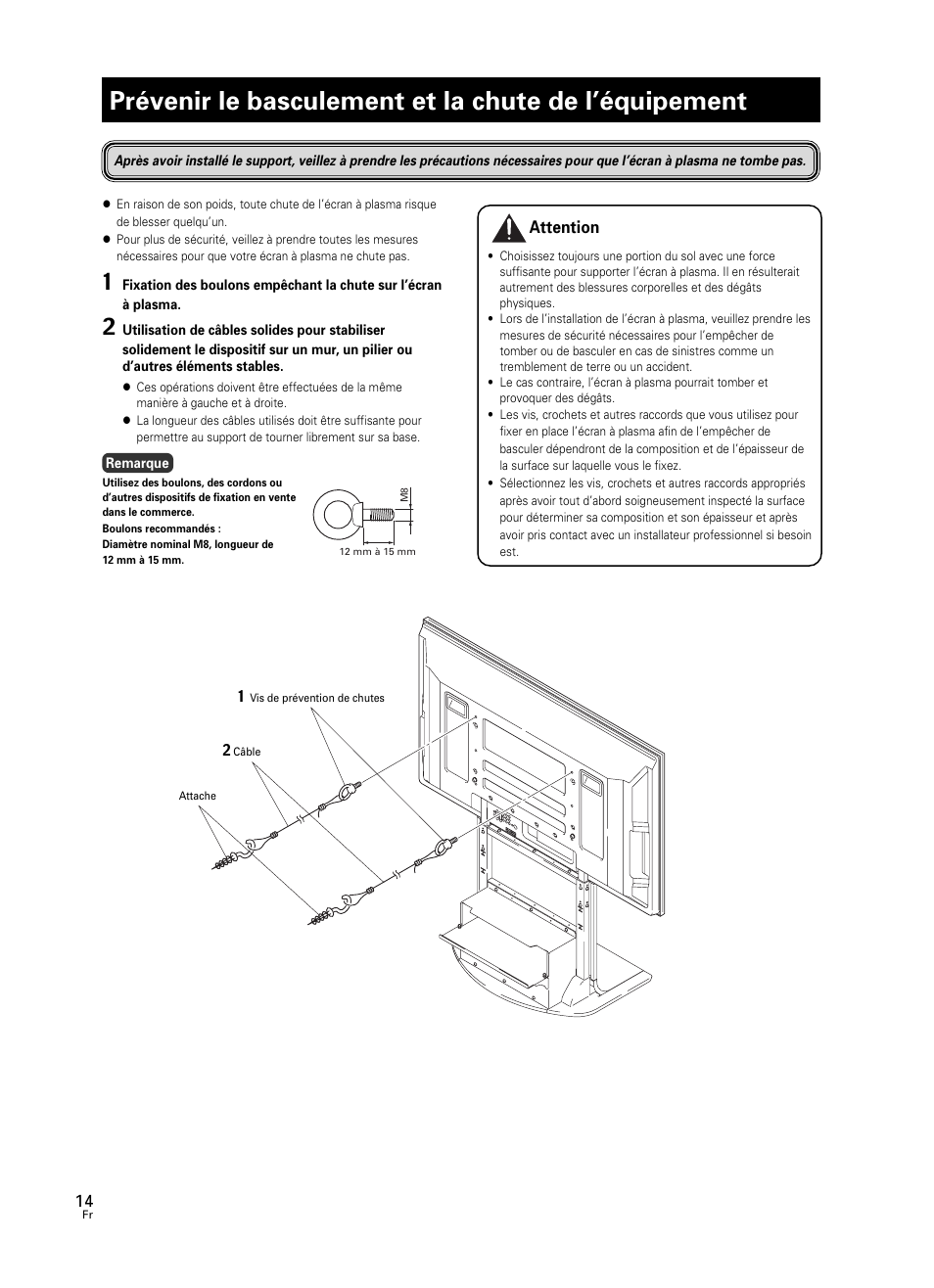 Prévenir le basculement et la chute de, L’équipement | Pioneer PDK-FS07 User Manual | Page 14 / 44