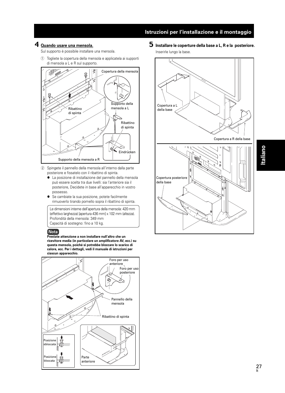 Italiano, Istruzioni per l’installazione e il montaggio | Pioneer PDK-FS07 User Manual | Page 27 / 44