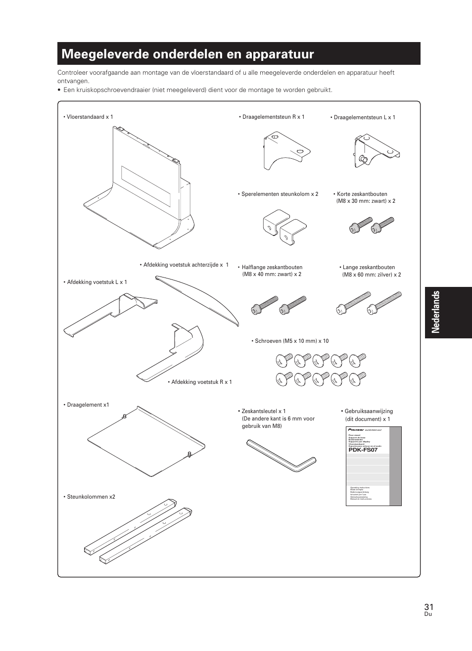 Meegeleverde onderdelen en apparatuur, Nederlands | Pioneer PDK-FS07 User Manual | Page 31 / 44